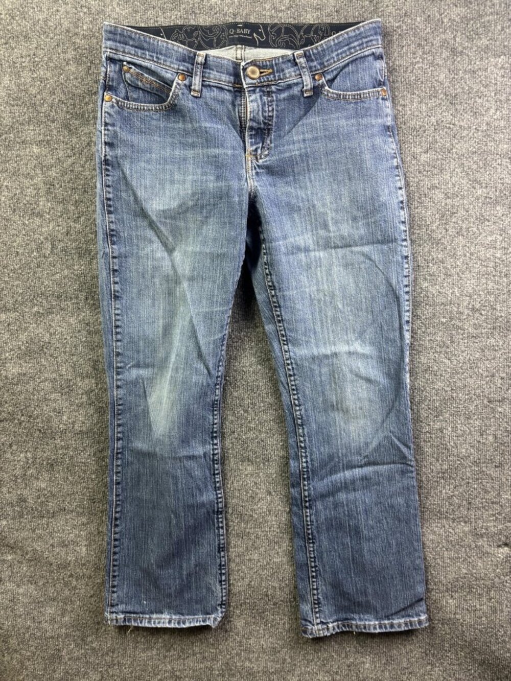 Wrangler Q-Baby Bootcut Jeans Womens 9/10 X 30 Blue Wash Mid Rise Stretch 32x30